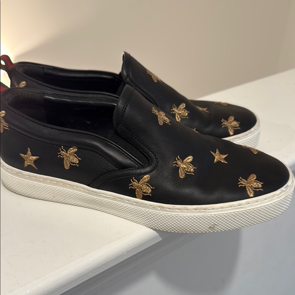 GUCCI Black & Gold Embroidered Bee & Star Dublin Slip On Sneaker Men’s Size 5G 🐝 - Picture 4 of 16